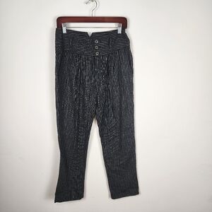 SUNDANCE Pants Women's P4 Black Pinstripe High Rise Amelia Linen‎ Blend Trouser